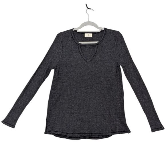 t.la Anthropologie Sz S OS Womens Waffle Knit Thermal Top  Gray Keyhole Tunic - Picture 2 of 10